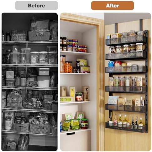 Pantry Door Organizers and Storage, 6-Tier Large Metal Heavy-Duty Frame Over the Door Spice Rack, 2 in 1 Wall-Mounted or Hanging shelf for Kitchen, Bathroom, Laundry Room, Bedroom, Closet &Nursery - Image 7