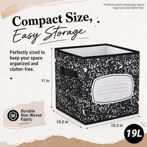 Yookeer 12 Pcs 11 Inch Composition Notebook Fabric Storage Cube Bin with Handle Zebra Print Foldable Classroom Container Cubby Basket for Back to School Decoration Office Home Nursery Organizer - Image 3