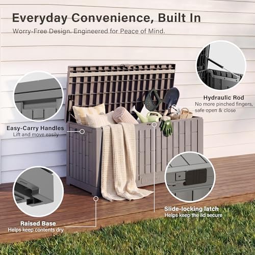 EAST OAK Outdoor Storage Box, 80 Gallon Deck Box, Waterproof Resin Storage Bin for Patio Cushions, Gardening Tools, Lockable, UV Resistant, Grey - Image 5