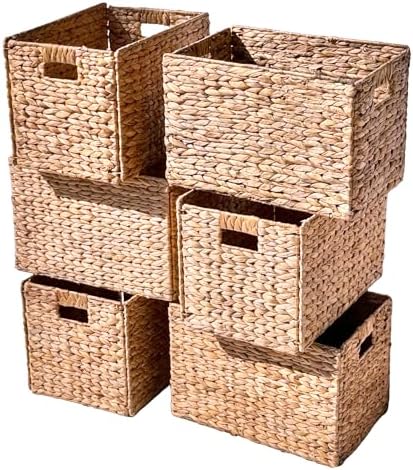 Westerly 6 Decorative Hand-Woven Water Hyacinth Wicker Storage Basket, 16x11x11 Ideal for Shelving Units - Image 3
