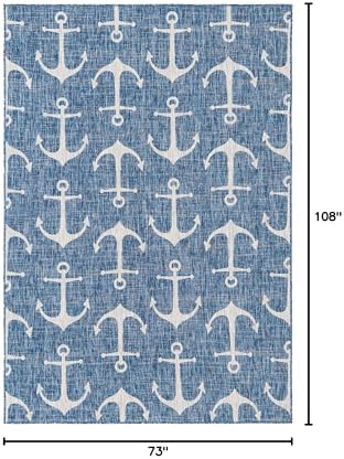 Unique Loom Outdoor Coastal Collection Area Rug - Ahoy (6' 1" x 9' Rectangle, Blue/ Ivory) - Image 2