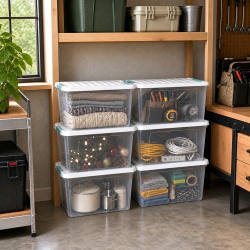 Rosebloom 36 Quart Stackable Clear Plastic Latching Storage Bin, 6 Packs - Image 2
