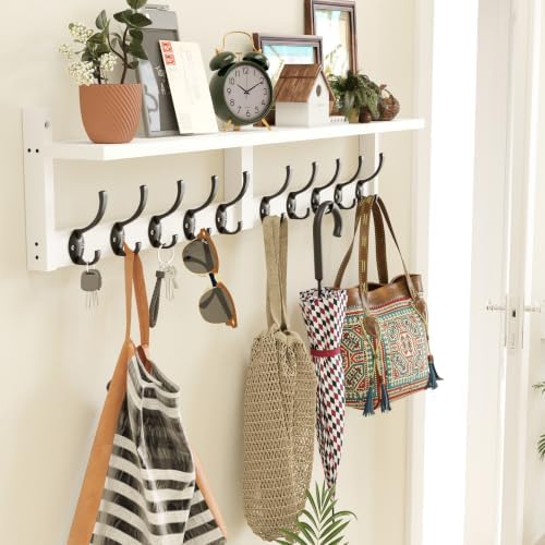 AMBIRD 34.2" L Wooden Wall Coat Hooks with Shelf - Versatile and Decorative Wall-Mounted Storage - 10 Hooks for Hanging Coats, Hats, Keys, Bags, Scarves - Ideal for Entryways, Bedrooms, Closets(White) - Image 2