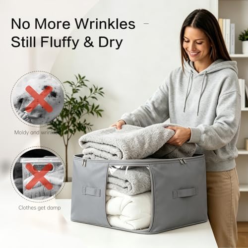 Comforter Storage Bag, Large Capacity Blanket Storage Bags 3-Layer Ultra Space Saving Self Compression Organizer, Heavy Duty Space Saver Organizer for Bedding, Clothes, Blanket, 6-Pack, Gray - Image 4