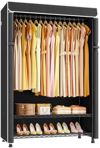 ULIFHOME H5C Plus Clothes Rack with Cover, Covered Clothing Rack Heavy Duty by UlifHome