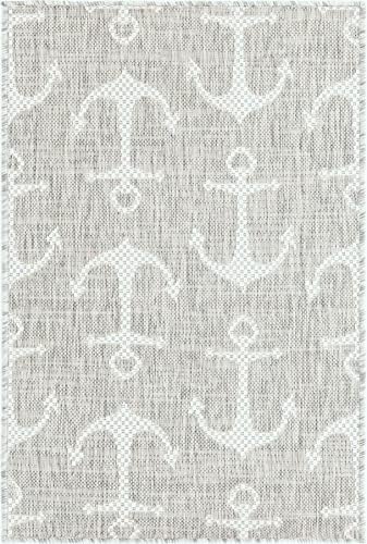 Unique Loom Outdoor Coastal Collection Area Rug - Ahoy (2' 2" x 3' 1" Rectangle, Gray/Ivory) - Image 3