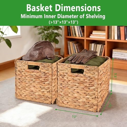 13" Wicker Storage Cube Bins, Water Hyacinth Baskets for Shelves, 2-Pack - Image 2