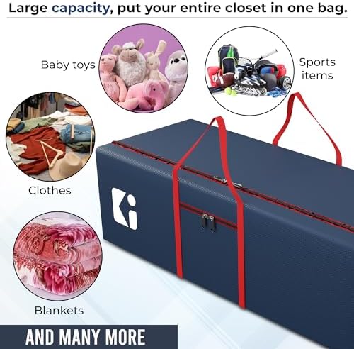 Kuber Industries Large Capacity 236 Liter Foldable Under Bed Storage Bags/Duffle Bags For Travel/Moving Bags/Wardrobe Organizer Bags | House Shifting, Travel, Hostel & Dorm Use | Red & Blue - Image 6