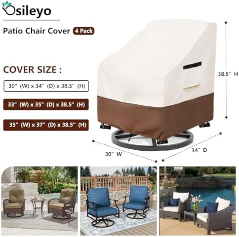 Patio Chair Covers 4 Pack,Swivel Lounge Chair Cover,Waterproof Heavy Duty Patio Furniture Covers for Outdoor Swivel Lounge Chair(30 W x 34 D x 38.5 H inches) Beige & Brown - Image 2