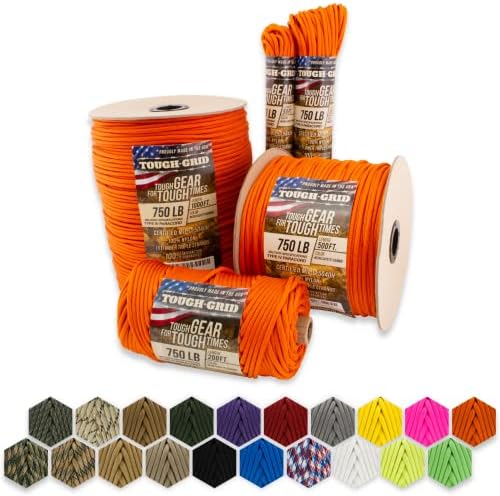 TOUGH-GRID 750 Paracord, 100% Nylon, Made in USA, Type IV Mil-Spec Cord by TOUGH-GRID
