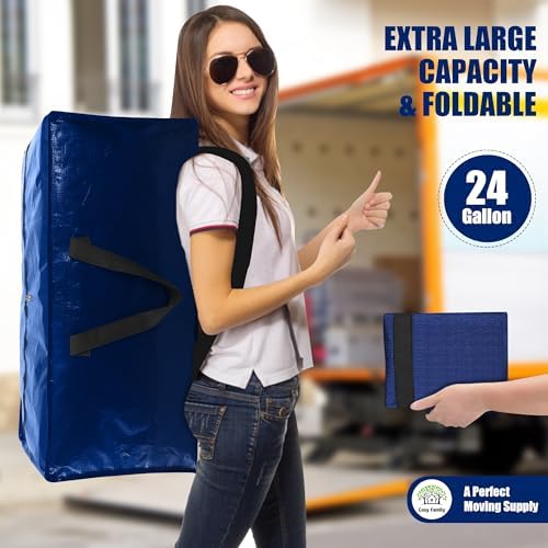 Cosy Family 12 Pack Heavy Duty Moving Bags with Backpack Straps - Strong Handles & Zippers, Storage Totes For Space Saving, Fold Flat, Alternative to Moving Box (X-Large-Set of 12, Blue) - Image 7