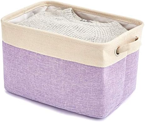 EZOWare Set of 3 Large Canvas Fabric Tweed Storage Organizer Cube Set W/Handles for Nursery Kids Toddlers Home and Office - 15 L x 10.5 W x 9.4 H -Purple - Image 3