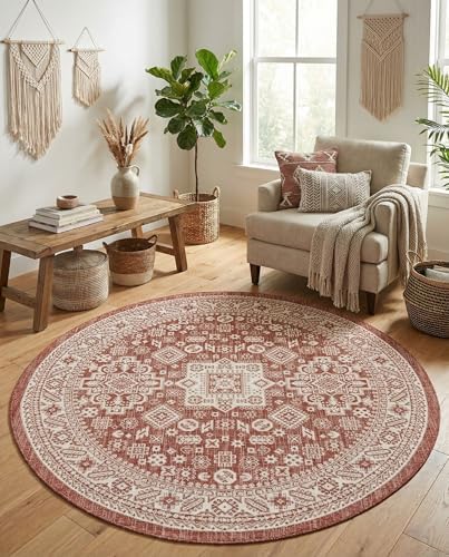 Rugs.com - Outdoor Aztec Rug – 8 Ft Round Rust Red Indoor/Outdoor Rug – Perfect for Patios, Decks, and Porches - Image 4