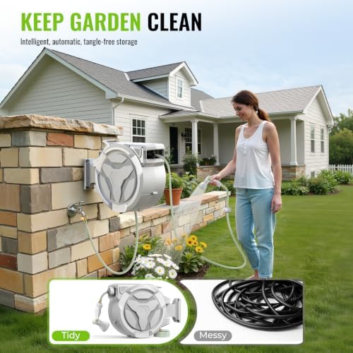 100 FT Retractable Garden Hose, Heavy Duty Wall Mounted Water Hose Reel - Image 2