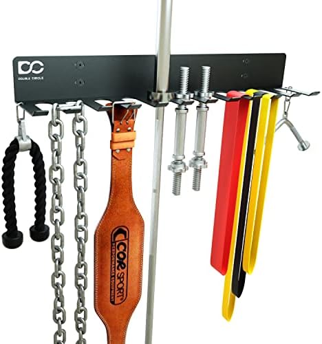 Double Circle Gym Storage Rack with 12 Hooks, Multi Purpose Gym Equipment Wall Rack Hanger for Pro Home Gym Storage for Exercise Bands, Barbell Bars, Jumprope (Hardware Included) by DOUBLECIRCLEFITNESS