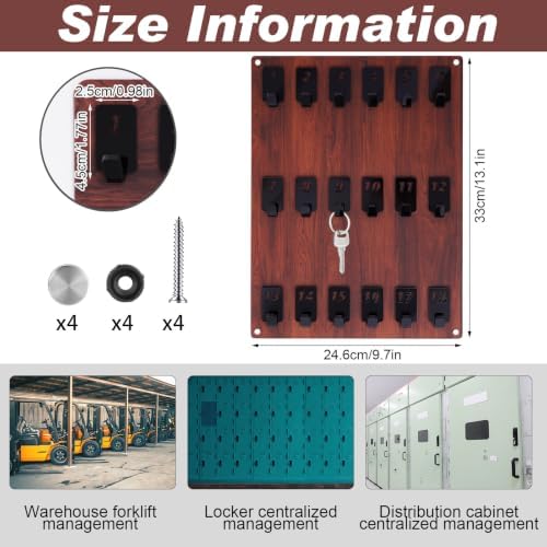 Beeveer Acrylic Key Holder Board with 18 Hooks, Wall Mount Organizer,Walnut - Image 2