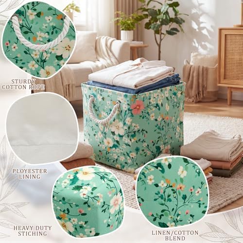 6 Pack Boho Floral Storage Bins 6 Pack, 11 Inch Cube Fabric Storage Baskets - Image 3