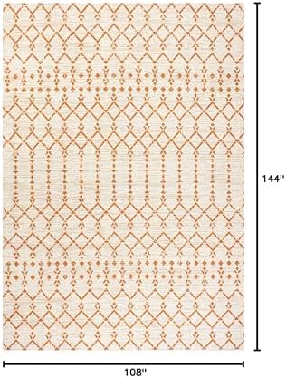 Eyely Moroccan Woven Area Rug 9X12 Cream/Orange, Indoor Outdoor Rug - Image 2