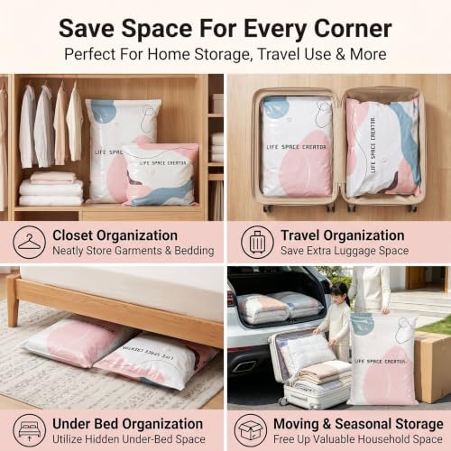 8PCS No Pump Vacuum Storage Bags, No Pump Large Vacuum Storage Compression Bags, Thick Airtight Reusable Organizer for Clothes Comforters Travel Moving Closet Storage (M) - Image 7