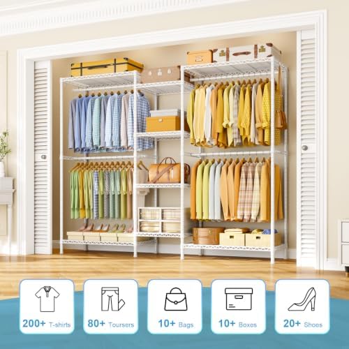 Ulif E4 Plus Heavy Duty Clothes Rack, White Metal Closet Storage System - Image 3