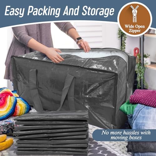 12 Pack Extra Heavy Duty Large Moving Bags with Strong Zipper, Gray - Image 5
