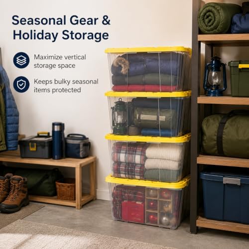 4-Pack 27Gal Clear Storage Bins with Lids, Heavy Stackable Totes, Yellow - Image 4