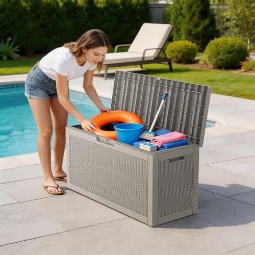 Outdoor Deck Storage Box, 66 Gallon Deck Box,Lockable Patio Storage Bench - Image 4