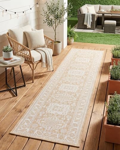 Rugs.com - Outdoor Aztec Rug – 12 Ft Runner Natural Indoor/Outdoor Rug – Weather-Resistant Easy-Clean Flatweave for Patios, Porches, and Hallways by Rugscom