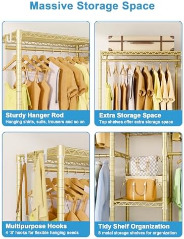 Ulif E4 Clothes Rack, Heavy-Duty Garment Rack Can Be L-Shaped Closet, Gold - Image 6