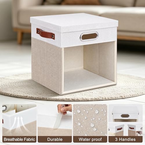 13x13 Inch Ultra Thick Fabric Storage Bins with Lids & Windows, 3P - Image 3