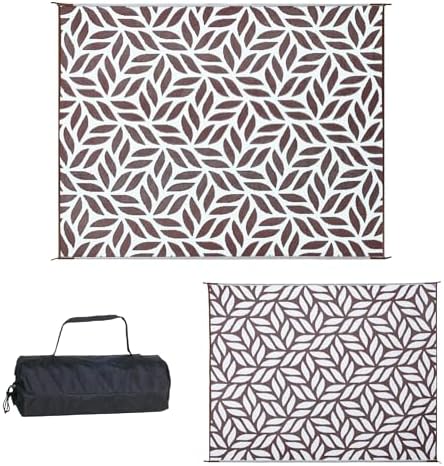 Stylish Camping 258107 8-feet by 10-feet Reversible Mat, Plastic Straw Rug, Large Floor Mat for Outdoors, RV, Patio, Backyard, Picnic, Beach, Camping - Leaf Mat (Brown/White) - Image 3