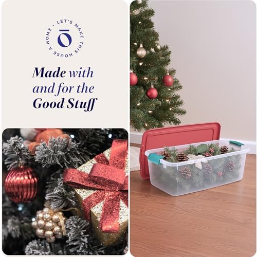HOMZ Holiday Tote Plastic Storage Bin with Lid, 64 Qt, Clear/Red, 6 Pack - Image 6