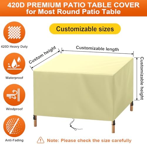 Patio Furniture Cover Rectangle 100"(L) x 48"(W) x 32"(H), Custom Heavy Duty 420D Waterproof Outdoor Cover with Drawstring & Buckles for Table Chair Garden, Cream - Image 3