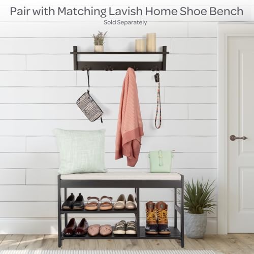 Lavish Home Coat Rack with Shelf - Wall Mount Shelf with 4 Hooks for Purses, Jackets and Keys - Coat Rack for Entryway, Mudroom, or Hallway (Black) - Image 4