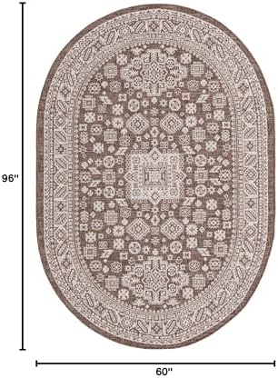 Rugs.com - Outdoor Aztec Rug – 5' 3 x 8' Oval Brown Indoor/Outdoor Rug – Weather Resistant Flatweave Area Rug for Patio, Deck, and Porch - Image 2