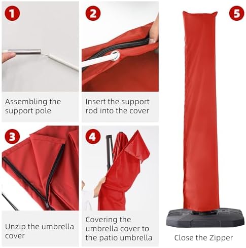 Cantilever Patio Umbrella Cover Outdoor Umbrella Covers, Red - Image 6