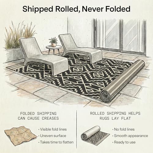 Fab Habitat Outdoor Rug - Waterproof, Fade Resistant, Crease-Free - Premium Recycled Plastic - Tribal Boho Neutral - Patio, Deck, Porch, Balcony, Laundry Room - Kilimanjaro - Black - 4 x 6 ft - Image 4