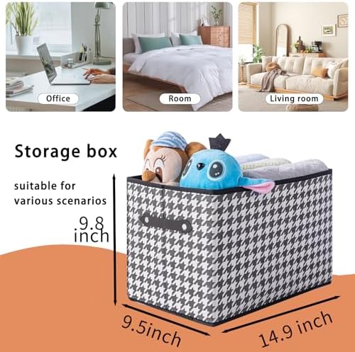 6 Pack Large Collapsible Storage Baskets for Shelves,14.9"x9.5" Fabric Closet storage Boxes with Leather Handles,Decorative Organizers Storage Bins for Clothes,Sheets,Toys,Books,(Houndstooth - Image 2