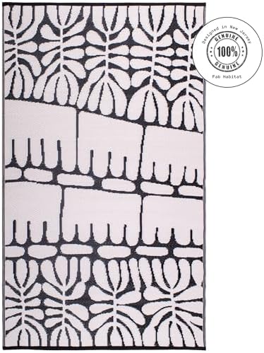 Fab Habitat Outdoor Rug - Waterproof, Fade Resistant, Crease-Free - Premium Recycled Plastic - Tribal, Black & White - Large Patio, Deck, Sunroom, Camping, RV - Serowe - Black - 6 x 9 ft - Image 3
