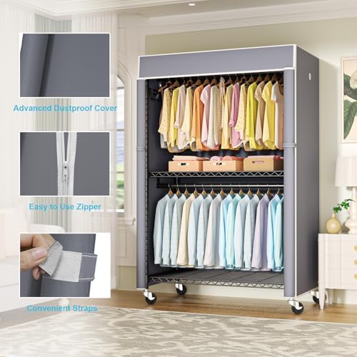 FUTASSI Black Clothing Rack with Grey Cover, P1C Plus Rolling Closets - Image 3