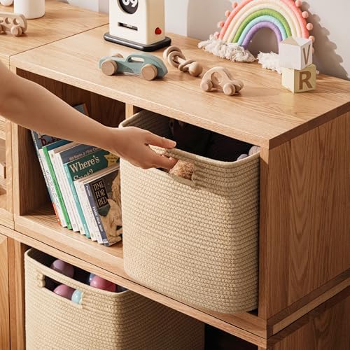 UBBCARE Set of 4 Storage Basket-11 X 10.5 X 10.5 In, Cotton Rope Basket for Shelves, Toys, Book, Cube Storage Bins with Handles, Woven Storage Baskets for Organizing, Brown - Image 4