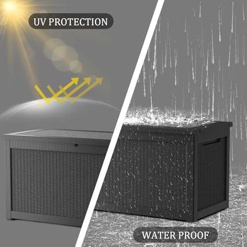 320 Gallon Deck Boxes Outdoor Waterproof, Outdoor Storage Box with Lockable Lid & UV-Resistant for Patio Furniture, Outdoor Cushions, Garden Tools and Pool Supplies, Black - Image 3