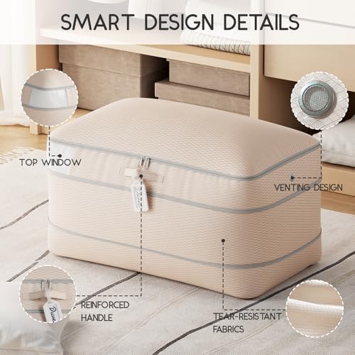 Homsorout Compression Storage Bags for Comforters - 4 Pack Long Large 100L Compression Bags, 3-Layer Washable Ultra Space Saving Self Comforter Storage Bag for Blankets, Sheets, Clothes, Beige - Image 6