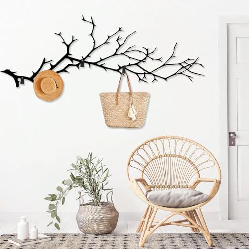 Extra Large Metal Branch Coat Rack, Tree Branch Wall Mount, Tree Branch Wall Hanger, Hat and Coat Rack, Home Storage Hooks, Entryway Wall Decor (Silver, 53"x19") - Image 7