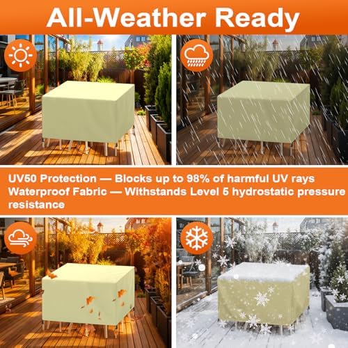 Patio Furniture Cover Rectangle 96"(L) x 44"(W) x 40"(H), Custom Heavy Duty 420D Waterproof Outdoor Cover with Drawstring & Buckles for Table Chair Garden, Cream - Image 6