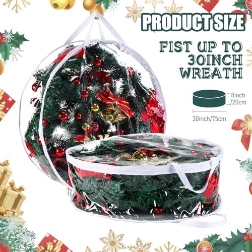 Shappy 14 Pieces Wreath Storage Bags 30 Inch Dual Zippers,Clear - Image 2