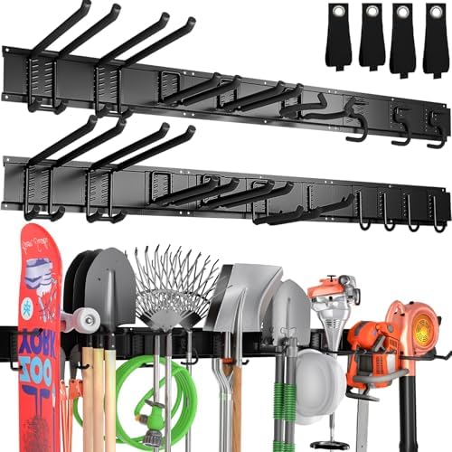 99" Garage Tool Organizer Wall Mount, 28 Pack Heavy Duty Wall Mount Garage Storage Rack Carries1000 lbs, Metal Wall Mount Tool Hanger for Shovels, Rakes, Fits 16" Wall Studs (6 Panels) by Hailivike