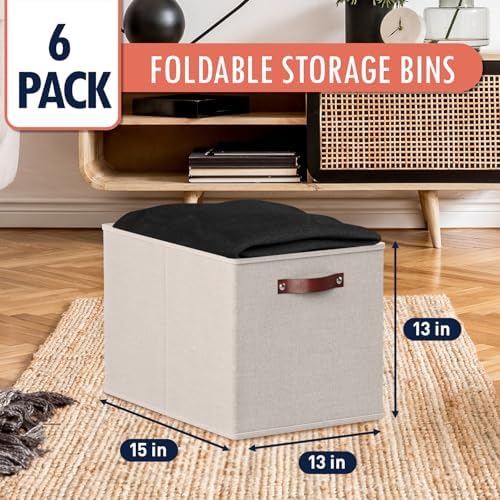 Ornavo Home 13x15x13 Foldable Fabric Storage Cube Bins, 6 Pack, Beige - Image 3
