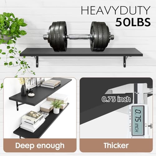 Kaboon 45 inch Long 10 inch Deep Floating Shelves for Wall Set of 2, Large Open Shelves Wall Mounted, Space Saving Home and Commercial Use, Black - Image 4