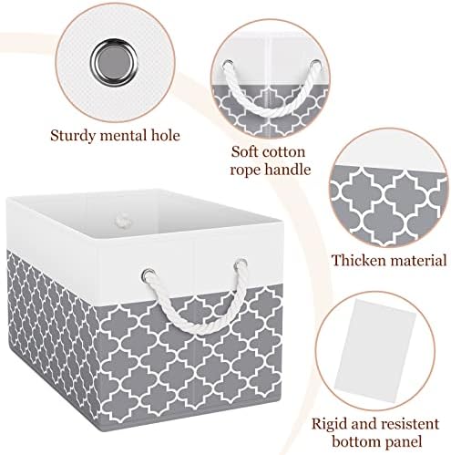 Fab totes Storage Bins 6-Pack, Foldable Storage Baskets for Organizing Toys, Books, Shelves, Closet, Large Storage Box with Rope Handles, Sturdy Organizer Bins,Clover Grey - Image 4